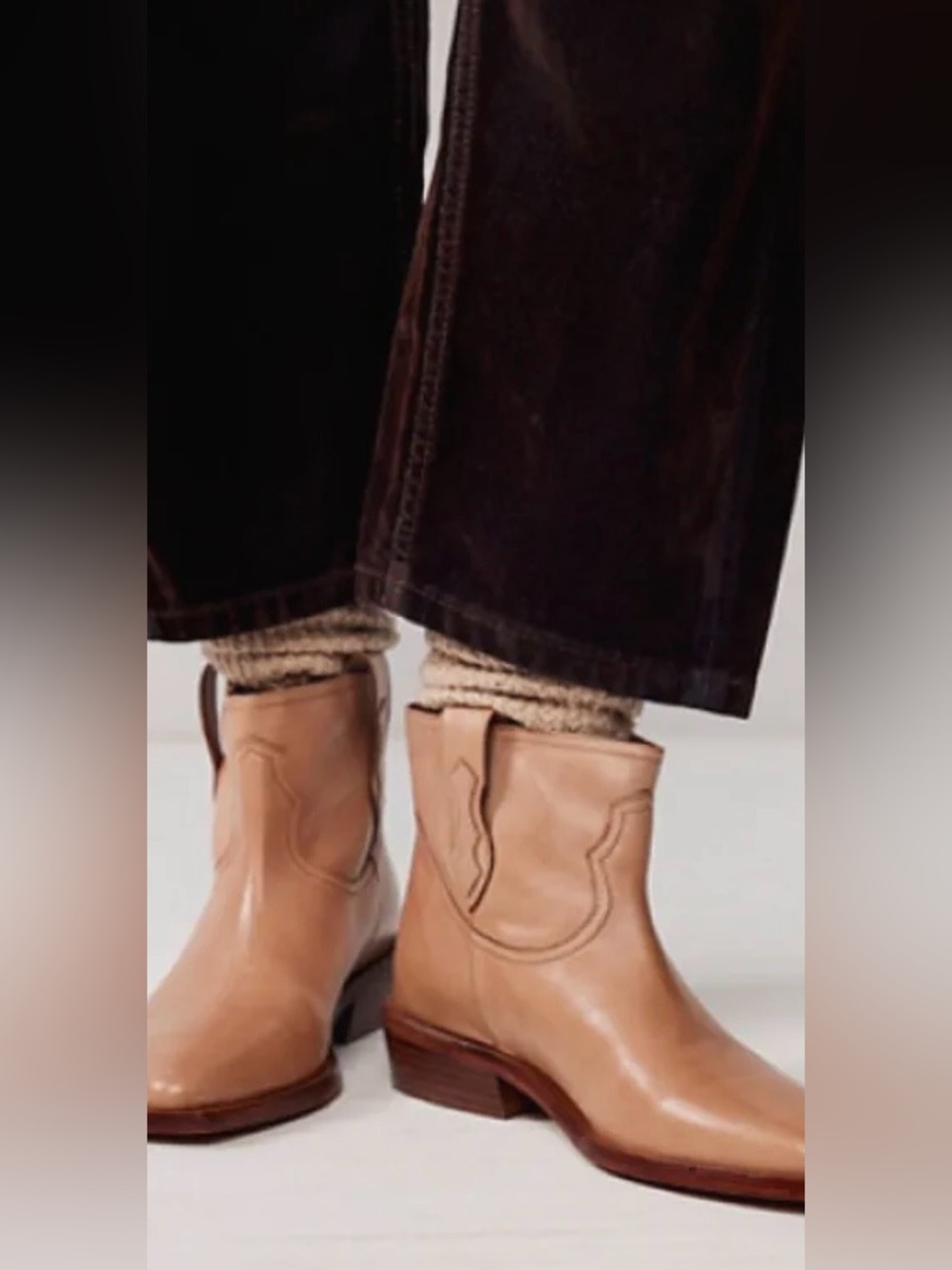 Free People Sunday Saloon Beige Leather Western Ankle Boots 8 - Picture 9 of 9